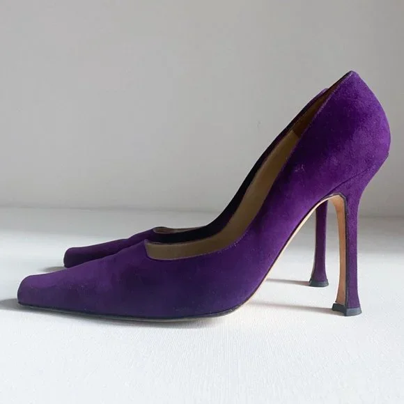 Vintage Manolo Blahnik Royal Purple Suede Classic Heels 38.5 - Picture 8 of 12